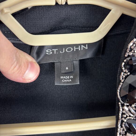 St. John Knit Sweater Blazer Evening 6 Embellished Jewel Wool Blend longline - Picture 8 of 10